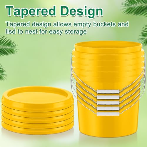 Tioncy 10 Pcs 2 Gallon Plastic Buckets with Lids and Handles,Yellow | Storage Pails for Paint, Cleaning, Organizing, Durable Containers, Metal Handles, Plastic Material - color: Yellow