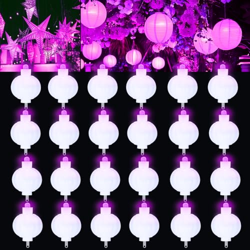 LED Paper Lantern Lights, Small Lights for Party Decor (24 Pack, Pink) - color: Pink