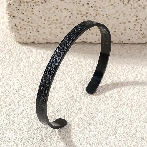 Ayatul Kursi Exquisite Stainless Steel Bracelet Islamic Muslim Quran Verse Calligraphy Ramadhan Festival Cuff Bracelet Men Arabic Calligraphy Messenger Jewelry Gift - color: black