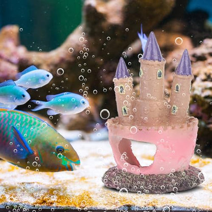 Fish Tank Decorations Small, Mermaid Fish Tank Decorations, Fish Castle for Aquarium, Pink Aquarium Resin Castle Decoration for Aquarium Fish Reptiles Tank
