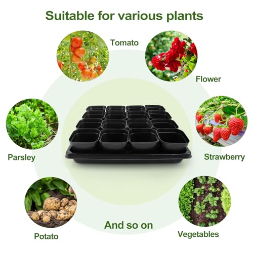 80Pcs 2.5inch Square Nursery Pots with 5Pcs Seed Starting Trays, Seed Starter Tray Kit, Seeds Starting Germination, Seeding Pots with Drain Holes, Small Plant Nursery Propagation - size: 2.5Inch