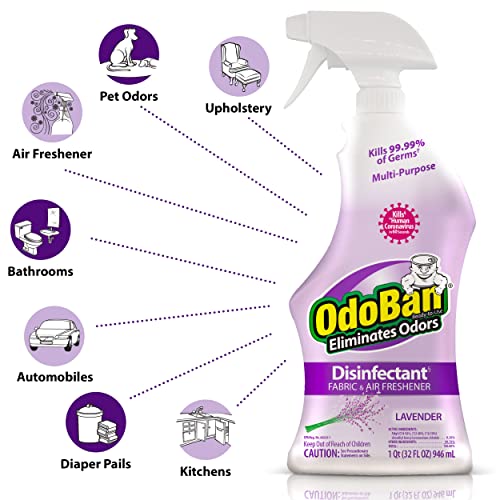 OdoBan Ready-to-Use Disinfectant and Harsh Aroma Eliminator, Cleaner and Fabric/Air Freshener, Set of 2, 14.6 Ounce 360-Degree Continuous Spray and 32 Ounce Trigger Spray, Lavender Scent - size: 23.3 Fl Oz (Pack of 2)