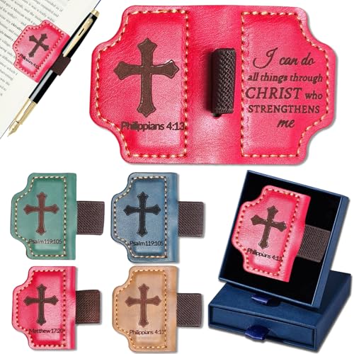Bygone Mark Personalized Magnetic Leather Bookmark with Pen Holder,Inspirational Bible Verse Religious Bookmarks,Christian Book Lovers Reading Accessory for Men Women (RED, Philippians 4:13) - color: Red, size: Philippians 4:13