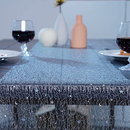 OSVINO Starry Moon Table Runner, Sequin Glitter Mesh for Wedding Party - color: Silver