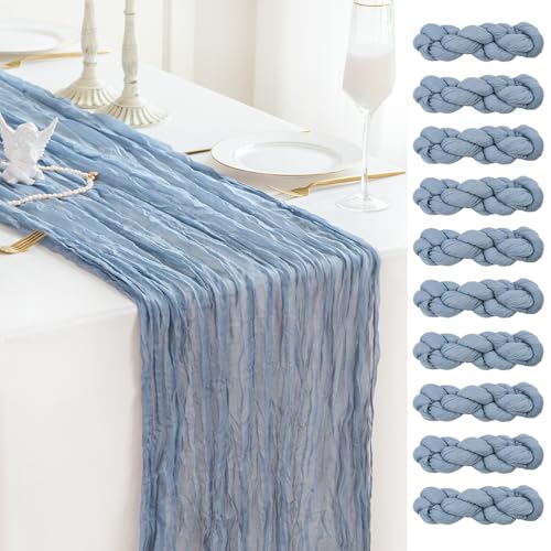 Sioloc 10 Pack Dusty Blue Cheesecloth Table Runner 120'' x 35'',Spring Easter Decor Soft Gauze Boho Wedding Table Decor for 10ft Table Birthday Party,Baby Shower, Bridal Shower, Home & Event Decor - color: Blue, size: 10pc
