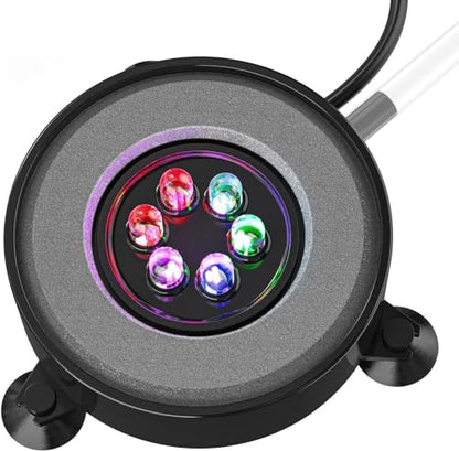 Pawfly 2 Inch Aquarium Air Stone Disc with LED Light Fine Bubbler Diffuser with Tubing for Fish Tank (Pump not Included)