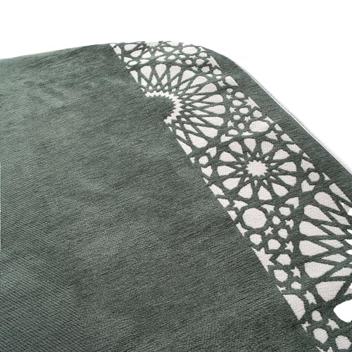 Modefa Turkish Islamic Prayer Mat - Chenille with Foam and Carrying Bag - Intricate Praying Rug Ramadan Eid Gift - Traditional Muslim Janamaz Seccade for Men Women - Mustaqim (Sage Green) - color: Sage Green