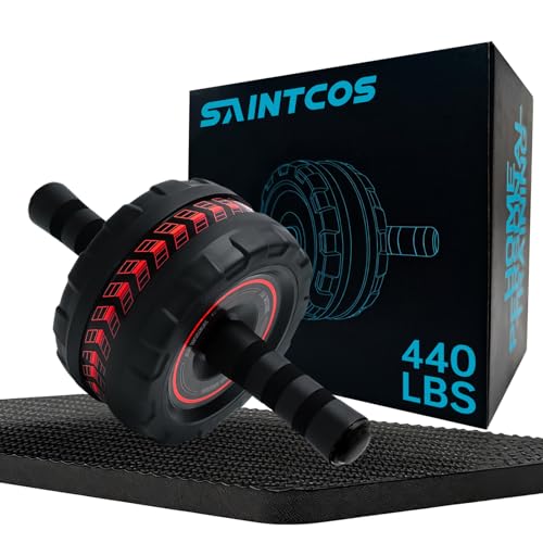 Ab Roller Wheel for Abs Workout - Core Strength Training Equipment for Home Gym with Knee Pad, Abdominal Exercise Wheel for Men and Women (Red)