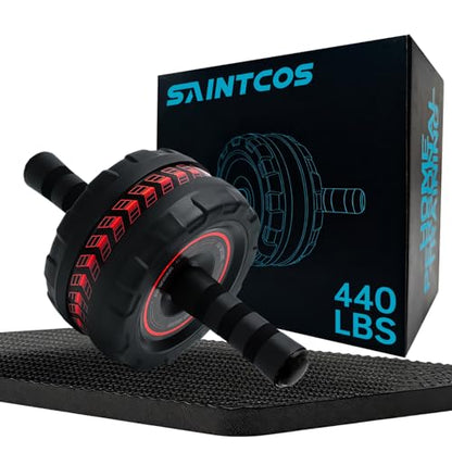 Ab Roller Wheel for Abs Workout - Core Strength Training Equipment for Home Gym with Knee Pad, Abdominal Exercise Wheel for Men and Women (Red)