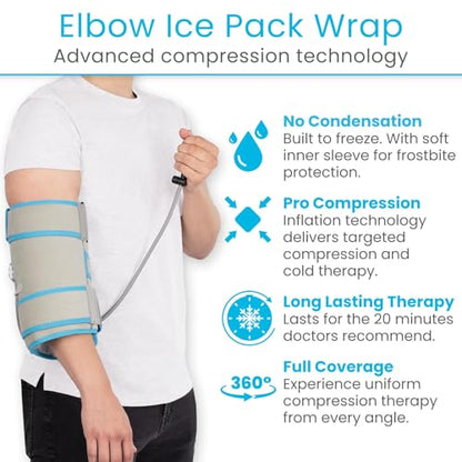 Vive Compression Elbow Ice Pack Wrap w/Inflatable Pump - Pain Relief for Fractures, Tendonitis, Tennis Elbow & Post Surgery Recovery - Adjustable Hot & Cold Therapy Brace - Arctic Flex Gel Technology - style: Compression Ice Pack