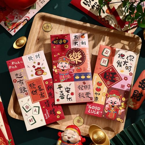 중국 설날 빨간 봉투 18개, 2026년 행운의 돈 봉투, 현금 선물용 빨간 패킷, 6가지 패턴 홍바오, 길조의 말과 사랑스러운 그림이 있는 음력 봄 축제, 생일, 결혼식을 위한