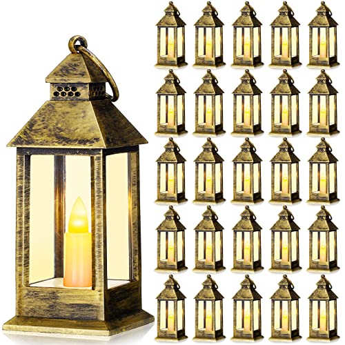 Hoolerry 24 Set Mini Lantern with LED Candle Halloween Wedding Decor,Bronze - color: Bronze