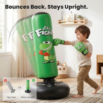 Inflatable Punching Bag, 48" Punching Bag for Kids with Boxing Gloves, Stable Boxing Set for Karate, Taekwondo,Dinosaur Toy & Gifts for Boys 3 4 5 6 7 8 Year Old - color: Green