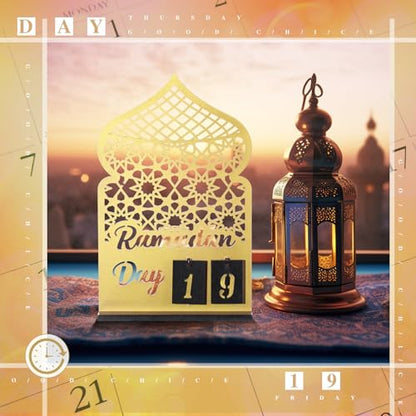DoubleFill 라마단 달력 세트 라마단 재림절 달력 30일 나무 이드 무바라크 DIY 카운트다운 캘린더 라마단 장식 선물 라마단 테이블 장식 라마단 파티 이슬람 무슬림 액세서리(골드) - color: 골드.