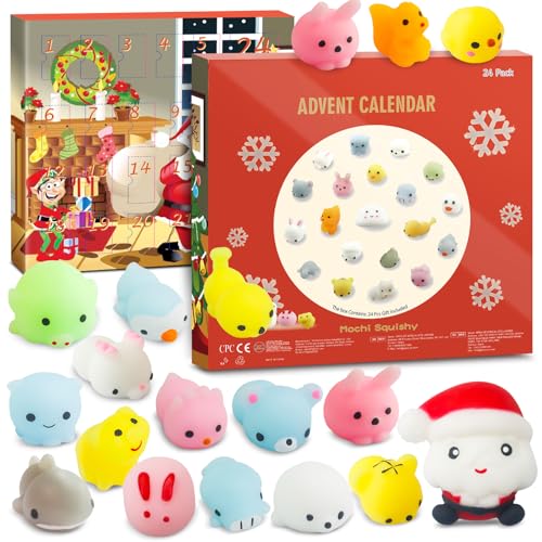 Mochi Squishy Advent Calendar 2026,Squishy Animal Christmas Countdown Calendar,24 Days Surprise, Non-Toxic Relief Stress Christmas Party Gifts for Boys and Girls Adults - color: Red