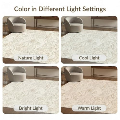8'x10' Washable Flatwoven Rug, Beige Graphic Wave Stain Resistant Extra Large Carpet Non-Slip Chair-Friendly Mat for Dining Room, Large Office, Lounge | Ref:2067337 - color: Beige/Pattern 34, size: 8' x 10' (Rectangular)