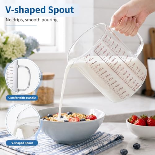 Glass Measuring Cup, 6Cup/1500ml/50oz Glass Liquid Measuring Cup With Handle and V-Shaped Spout High Borosilicate Glass-Measuring-Cup for Kitchen or Restaurant, Easy to Read