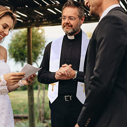 Tarpop Embroidery Clergy Stole Church Pastor Wedding White Traditional Choir Stole with Embroidery Cross for Men Wedding Officiant Priest Robe Accessories
