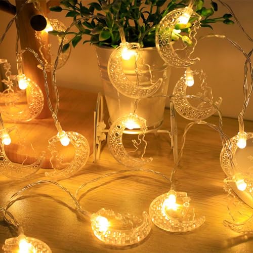 Ramadan Lights 10Ft 20 LEDs Star Moon Lantern String Light Battery Operated Fairy Lights Indoor Ramadan Kareem Eid Mubarak Decorations for Home Eid al-Fitr Party Warm White-07 - color: Warm White-07