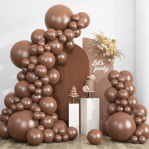 RUBFAC Brown Balloons Different Sizes 135pcs for Birthday Arch - color: Brown