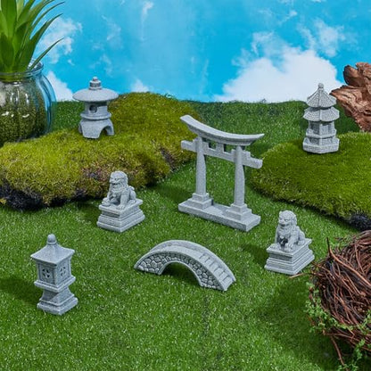 NBEADS 7 Pcs 6 Styles Mini Zen Garden Accessories, Garden Decor Micro Landscape Fish Tank Lion Lighthouse Tower Bridge Figurines for Landscape Balcony Garden Fish Tank Decoration