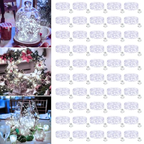 50 Pack Fairy Lights Battery Operated - 7ft 20 Led Twinkle Lights 3 Modes, Bulk Mini String Lights Waterproof for Mason Jars Vases DIY Party Wedding Decoration Christmas -Cool White - color: Cool White, size: 50 Pack
