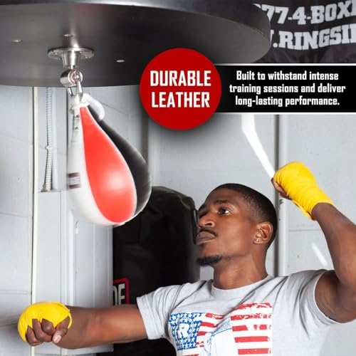 Ringside Boxing Speed Bag – Durable Leather Construction with Reinforced Triple-Stitched Seams and Heavy-Duty Attachment Loop,for Speed and Reflex Training - size: Medium (New)