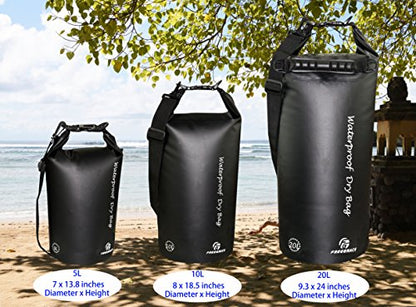 Freegrace Waterproof Dry Bag Set of 3 - Submersible Dry Sack with Double Zip Lock Seals - Includes Waist Pouch & Phone Case - Perfect for Kayaking, Swimming, Boating & Rafting (Black, 20L) - color: Black, size: 20L, style: Without Window
