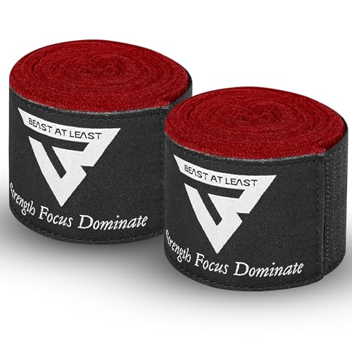 Boxing Hand Wraps, 180 Inches Inner Gloves with Thumb Loop | Elasticated Knuckle Protection for Martial Arts | Soft Under Mitts for Muay Thai, Kickboxing, MMA, Punching Bag Men Women - color: Red