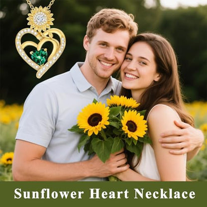 Midari Sunflower Necklace 18k Gold Plated Heart with Brithstone You Are My Sunshine Necklace Anniversary Birthday Sunflower Jewelry Gift for Women Wife Mom - color: 05-May