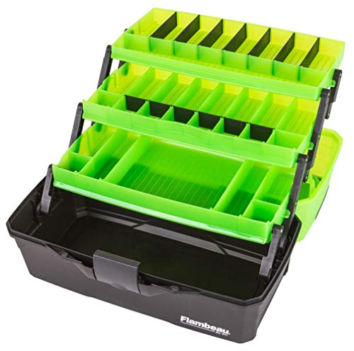 Flambeau Outdoors 6383 3-Tray Tackle Box, 32 Compartments, Frost Green | Cantilever 3-tray box, 32 compartments with 13 removable dividers, bulk base storage, Draw Tite latch, frost green - color: Frost Green/Black