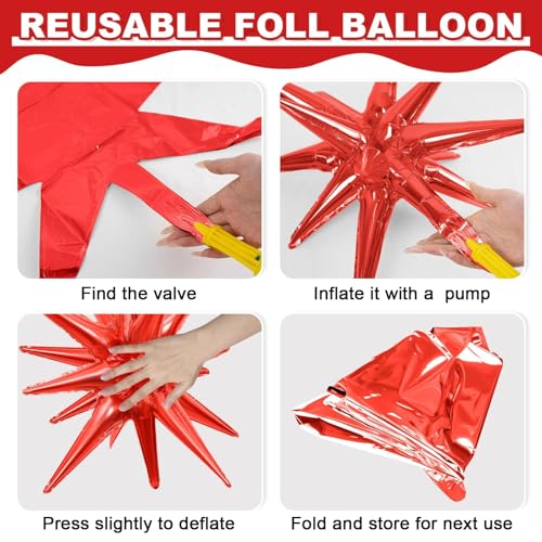 6 Pcs Blue Red Explosion Star Foil Balloons Birthday Party Decor - color: Dark Blue Red