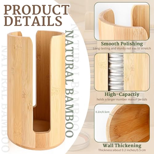 2 Pack Bamboo Mason Jar Lid Organizer for Wide & Regular Mouth Lids | Wide & Regular Mouth • Lid Holder & Organizer • Countertop Storage • Cabinet & Pantry Use • Easy Access • Space Saving