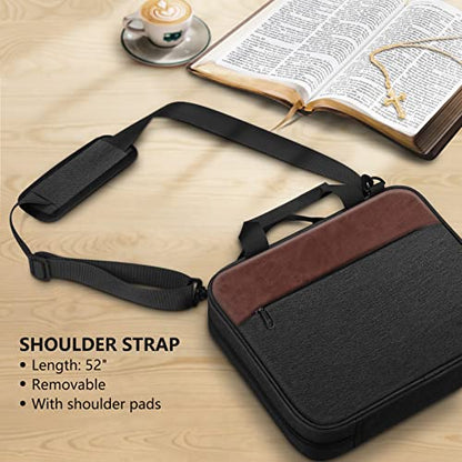 FINPAC Large Bible Cover, Carrying Book Case Church Bag Bible Protective with Zippered Pocket and Handle, Gift for Men Women - color: Black & Brown