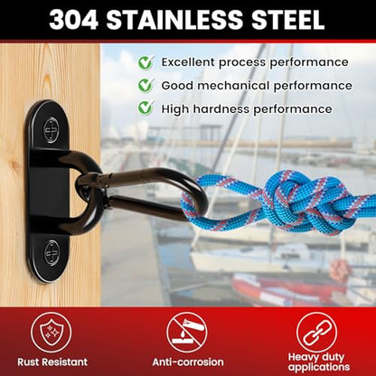 sprookber 304 Stainless Steel Pad Eye Snap Hooks, M5 Heavy Duty Ceiling Hooks, 500 lb Capacity Hammock Swing Hanging kit, Plant Hangers, Marine Hardware Staple Hook Loop with Screws, Set of 8(Black) - size: 2 Inch, style: Black Oval