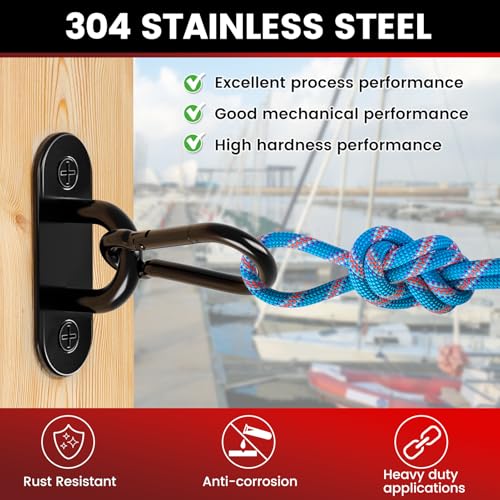 sprookber 304 Stainless Steel Pad Eye Snap Hooks, M8 Heavy Duty Ceiling Hooks, 1200 lb Capacity Hammock Swing Hanging kit, Plant Hangers, Marine Hardware Staple Hook Loop with Screws, Set of 8(Black) - size: 3.15 inch, style: Black Oval