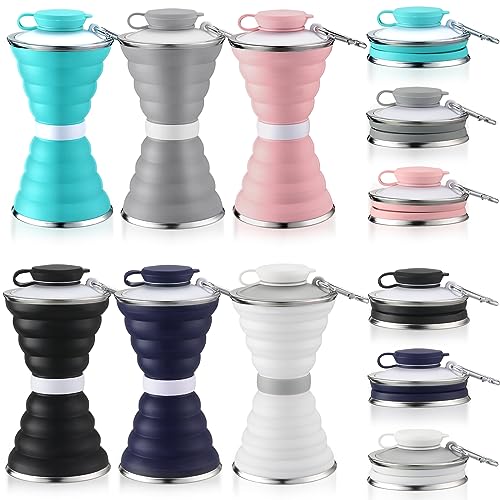 Nuenen 6 Pcs Collapsible Water Bottles 17 oz Silicone Foldable Water Bottles Portable Travel Water Bottle with Buckle for Camping Hiking Sports Outdoor Gym Summer (Bright Color)