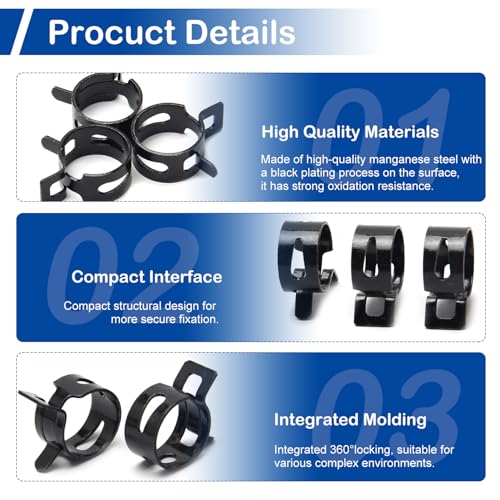 105Pcs 6-25mm Spring Hose Clamp Assortment Kit with Hose Clamp Pliers | 15 Sizes Spring Hose Clip Fuel Line Silicone Vacuum Hose Pipe Clamp, Air Hose Tube Water Pipe Fasteners - size: 6-25mm