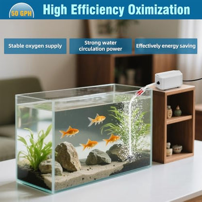 Quiet Aquarium Air Pump 3W Fish Tank Oxygen Aerator Pump with Air Stone Airline Tubing Check Valve Aquarium Bubbler for 3-20 Gallon Fish Tanks - size: 3W
