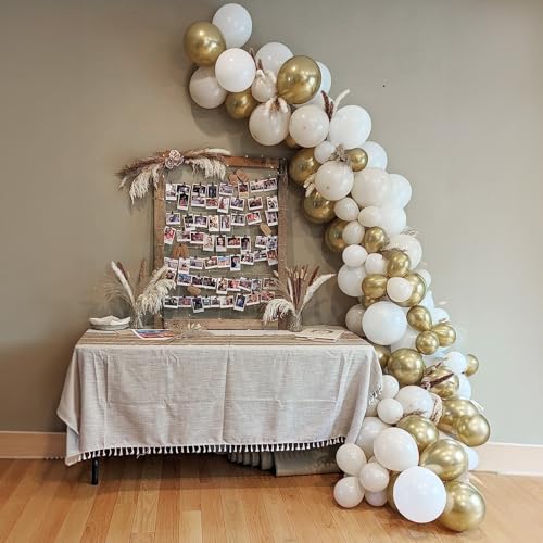 White Gold Balloon Bundle Kit, 110 Pcs 12 Inch White Beige Sand Metallic Gold Latex Balloons for Wedding Baby Shower Bridal Engagement Birthday Party Decorations