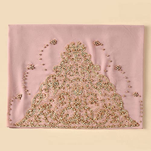 Women Fashion Chiffon Muslim Head Scarf Arabic Hijab Long Scarf Wrap - color: Beading Pink