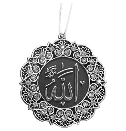 Turkish Islamic Ottoman Double-Sided Allah Muhammad Star Shaped Car Rear View Mirror Hanger Medallion Pendant Accessory (Silver/White) - color: Silver/White