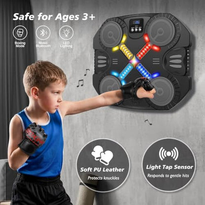 Music Boxing Machine Sport Toys for Kids and Adults,Wall Mounted Bluetooth Smart Punching Target,Training Pad Toy with Boxing Glove,Ideas Toys for Boys Girls Kids 3 4 5 6 7 8 9 10 11 12+ Years Old - color: Black S