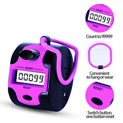 TESEAS Handy Counter Click Manual Digital clicker Stitch Tally Counters Finger Mechanical Palm Handheld Pitch 5-Digit Electronic Display Click Counter Number Count for Row, People, Golf Lap - style: 1pc Pink