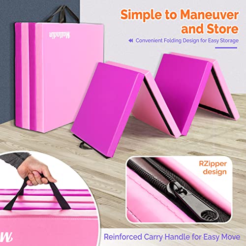 Matladin 8' Folding Gymnastics Gym Exercise Aerobics Mat, 8ft x 2ft x 2in PU Leather Tumbling Mats with Hook & Loop Fastener for Stretching Yoga Cheerleading Martial Arts - color: Purple&Pink