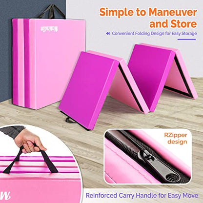 Matladin 8' Folding Gymnastics Gym Exercise Aerobics Mat, 8ft x 2ft x 2in PU Leather Tumbling Mats with Hook & Loop Fastener for Stretching Yoga Cheerleading Martial Arts - color: Purple&Pink