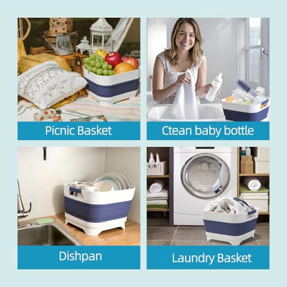 Collapsible Wash Basin for Baby Bottles - 2.4 Gallons Portable Wash Bin for RV Camping Sink, Space-Saving Dish Tub.Laundry & Utility Room Sinks (Navy blue) - color: Navy Blue