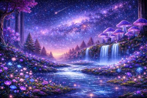 PVC Dreamy Starry Sky Fish Tank Background 24x12 Inches Fantasy Mushroom Plants Aquarium Terrarium Background Bearded Dragon Reptile Gecko Tank Background Decoration with Tapes - color: Starry Skies, size: 24"x12"/60x30cm