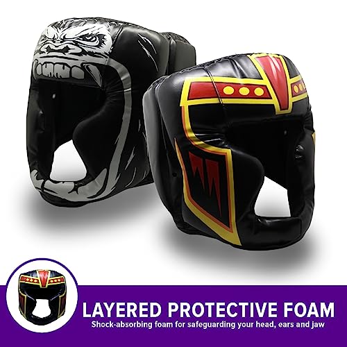 TRAINED Boxing Headgear Black S/L Use for MMA Training Kickboxing, Muay Thai, Sparring, Karate and Taekwondo Head Guard. - size: Large, style: Gorilla