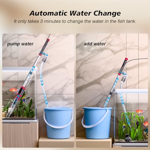 AKKEE Aquarium Vacuum Gravel Cleaner, 36W Electric Fish Tank Cleaner Vacuum, 8 in 1 Multifunctional Aquarium Cleaner for Automatic Water Change, Wash Sand, Water Circulation and Timed Off - color: Red